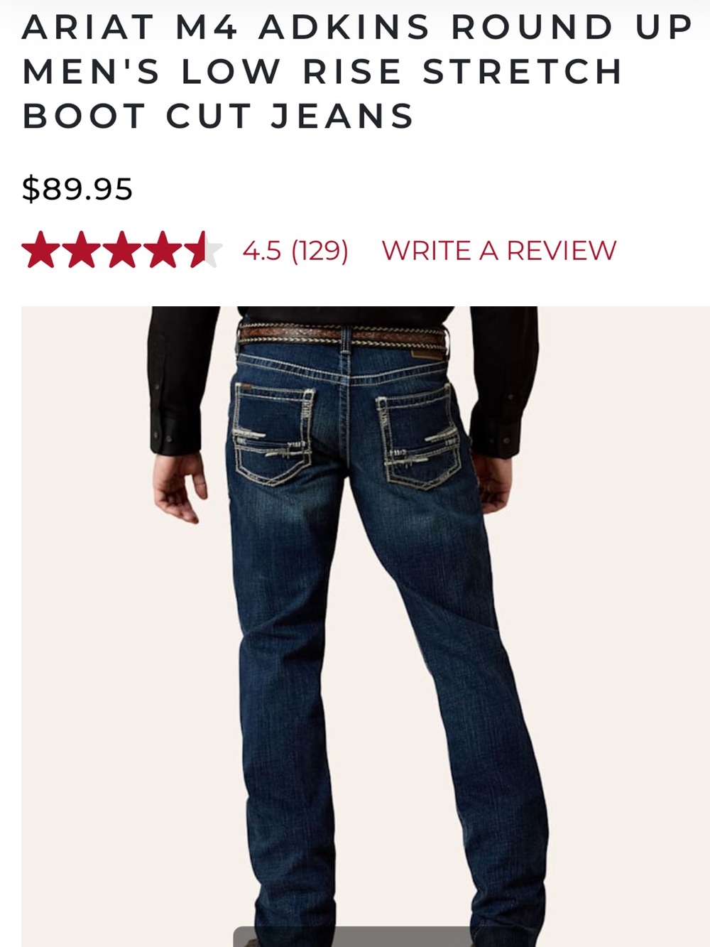 Ariat Men’s Indigo Relaxed Fit Distressed Back Pocket Jeans - Picture 2 of 7
